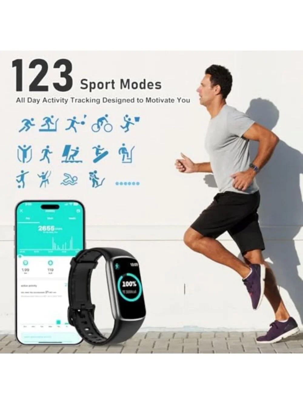 24/7 Heart Rate Monitor Smart Watch - IP68 Waterproof Fitness Tracker, 123
